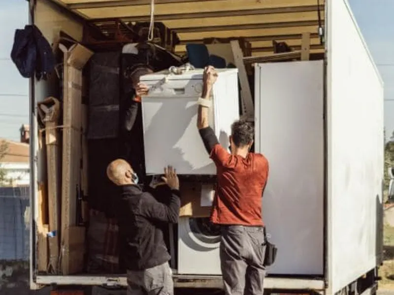 Appliances loaded and secured on the truck