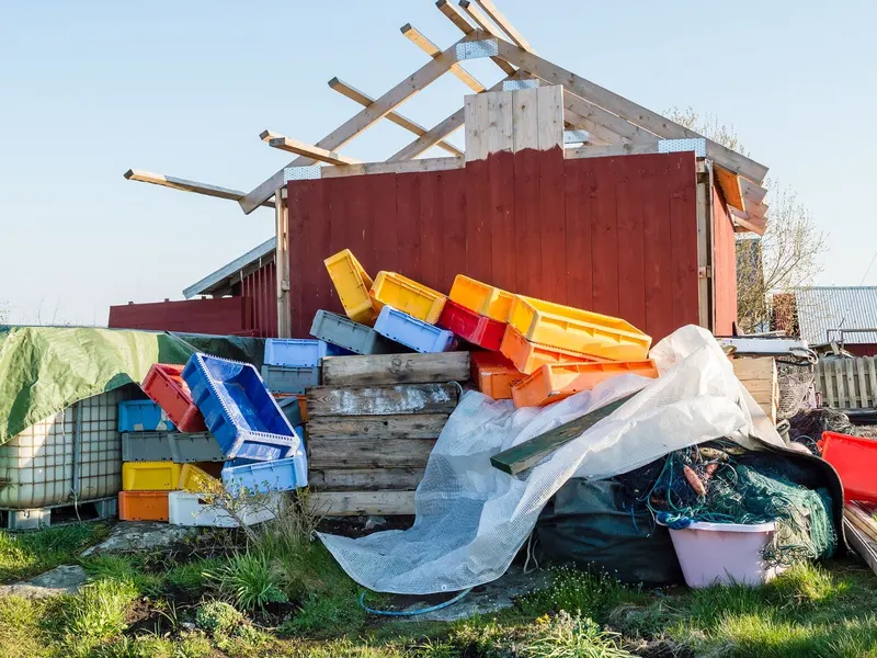 Storm debris pile ready for hauling