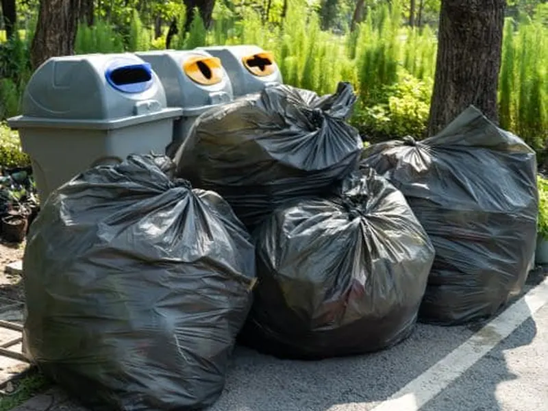 Bagged trash and bulk items for removal